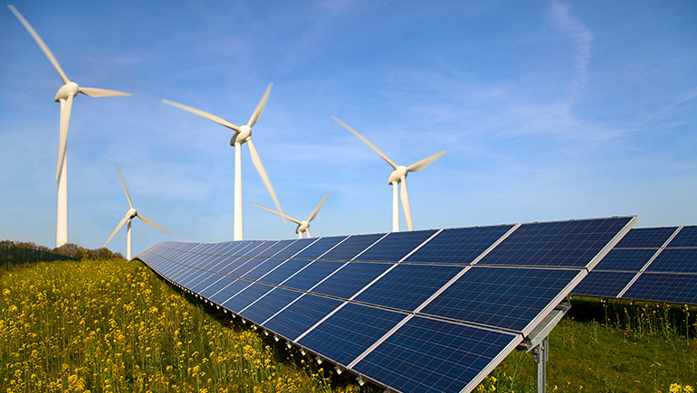 Vindkraft, solenergi som symbol för gröna obligationer